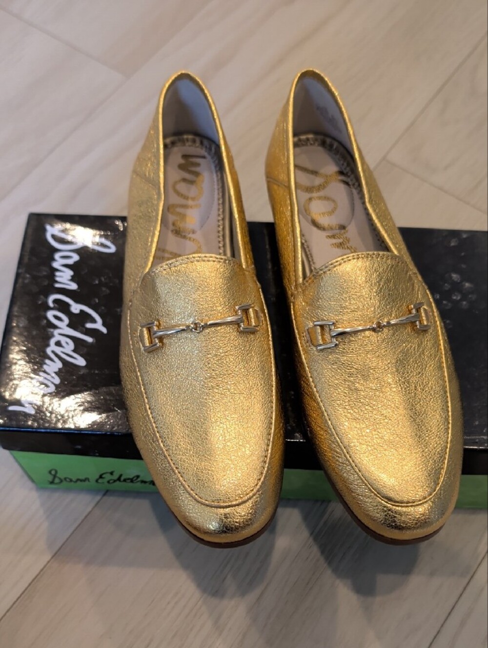 Sam Edelman Loraine Metallic Gold Bit-Detail Loafers